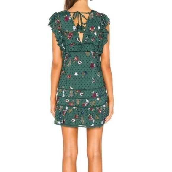 Tularosa Lindsay Emerald Green Eyelet Sequin Mini Dress XXS Embroidered Floral - Picture 2 of 9